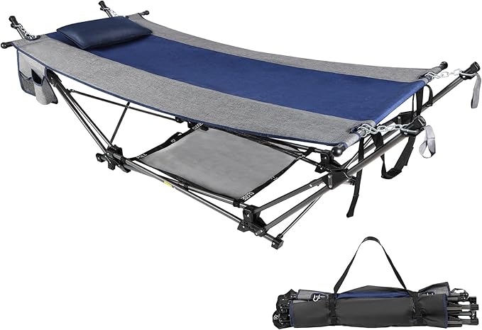 RedSwing Camping Hammock with Stand, XXL Portable Hammock with Removable Pillow and Storage Net, Foldable Heavy Duty Steel Frame Space Saving for Indoor Outdoor Backyard Beach Garden