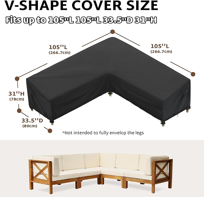 iBirdie Outdoor Sectional Cover fit 105" x 105", 104" x 104", 103" x 103" L-Shaped Patio Sofa, Waterproof Weatherproof 600D Heavy Duty Garden Furniture Cover for Outside L Shape Couch