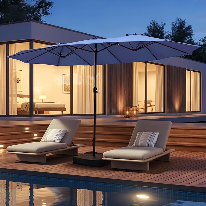 Aoxun 15ft Patio Umbrella with Base Included, Outdoor Double-Sided Rectangular Umbrella with Crank Handle & Ventilation, Large Standing Umbrella for Pool, Deck, Lawn, Backyard & Beach