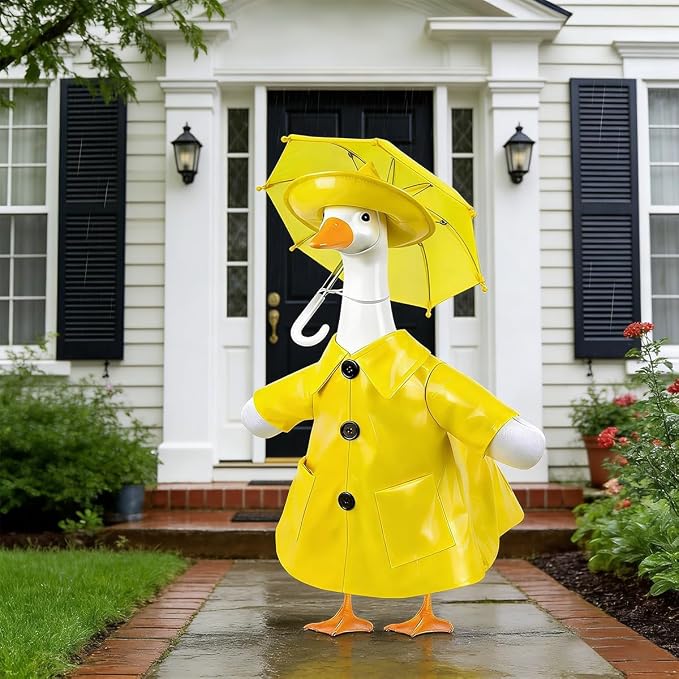 STONESTAR Raincoat Porch Goose Outfits with Umbrella Hat, Goose Spring Outfit Lawn Goose Raincoat Clothes Costume Fits 23" Geese Statue, Summer Garden Lawn Patio Yard Outdoor Decor (Raincoat-Yellow)