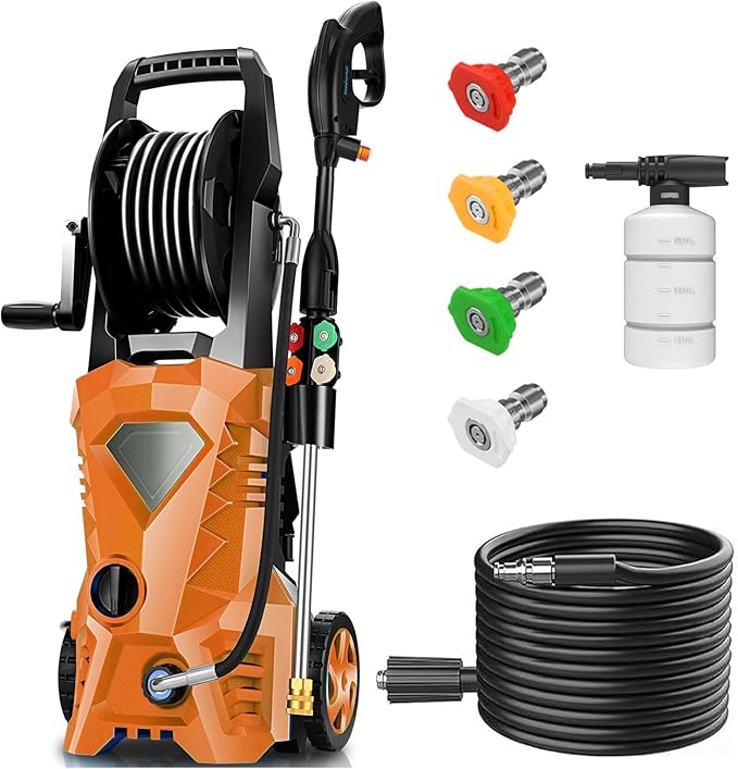 Electric Pressure Washer 5000 PSI Portable Power Washer with 33FT Pipe, 4 Nozzle Set for Home/Cars/Fences/Windows, Orange