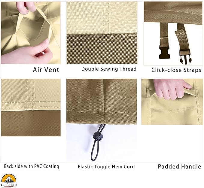 Outdoor High Back Chair Cover, Heavy Duty Waterproof Patio Swivel Chair Covers - Fade Resistant Patio Standard Dining Chair Cover 2 Pack - 26W x 28D x 37.5H inch Beige & Brown