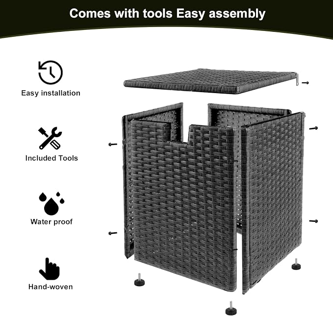 20 LB Wicker Propane Tank Cover Table, Weatherproof Outdoor Propane Tank Hide with Adjustable Feet,Perfect for Backyard, Balcony and Poolside（Black）