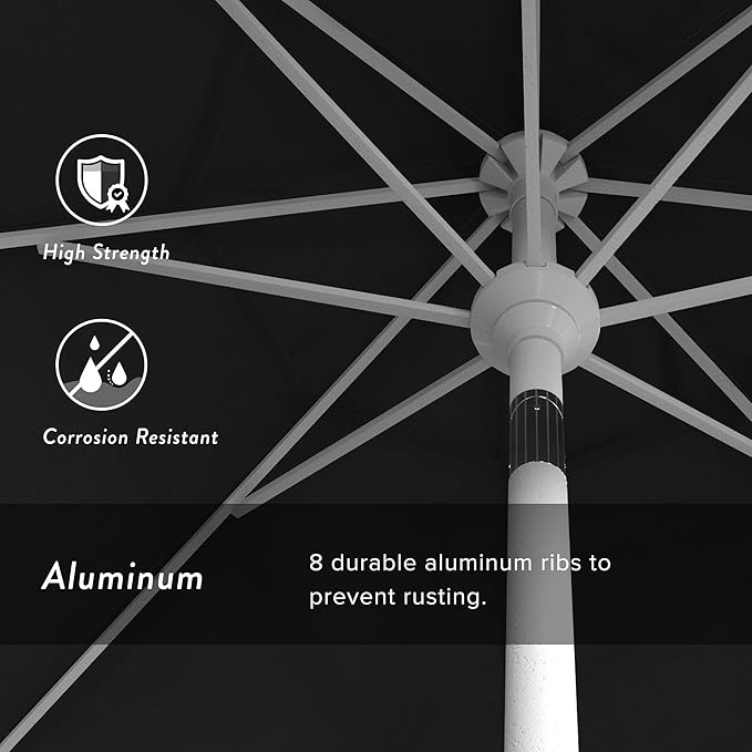 California Umbrella 7.5' Rd. Aluminum Patio Umbrella, Crank Lift, Collar Tilt, White