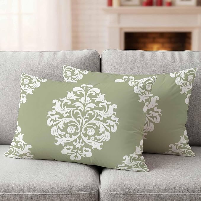 Outdoor Pillow Covers Set of 2, Luxury Flower Sage Green Decorative Throw Pillow Covers 20X12IN, Abstract Floral Throw Pillows Protector Cushion Case for Patio,Couch,Sofa,Garden