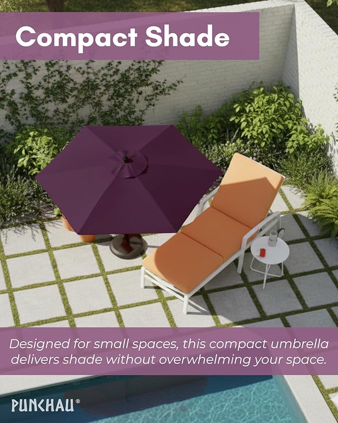 6 Ft Outdoor Patio Umbrella, Easy Open/Close Crank and Push Button Tilt Adjustment - Dark Purple Market Umbrellas