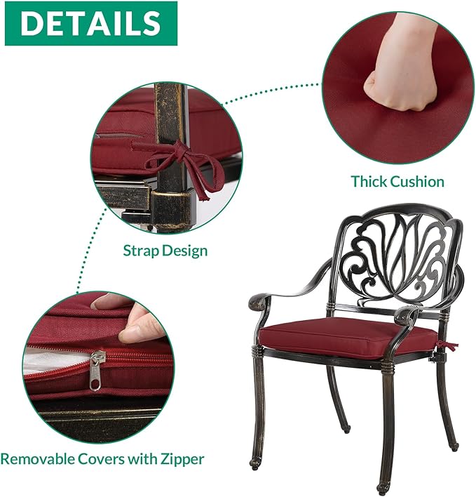 VIVIJASON 7-Piece Outdoor Furniture Dining Set, All-Weather Cast Aluminum Patio Conversation Set, Include 6 Cushioned Chairs and a Rectangle Table with Umbrella Hole for Balcony Backyard, Red Cushion
