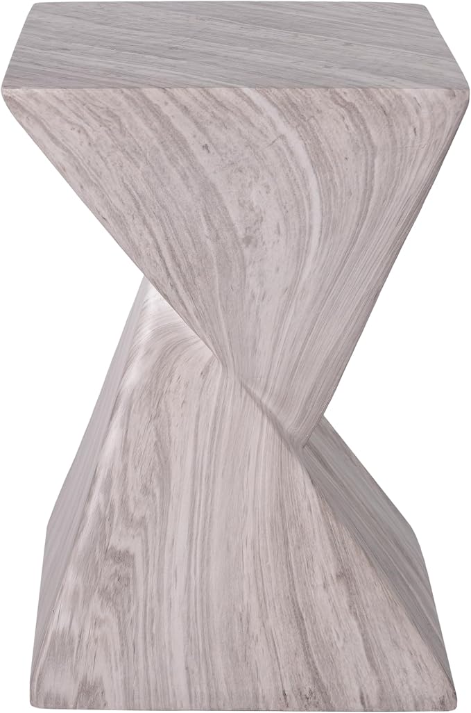 Merax 18.5" H Modern Outdoor Concrete Side Table, Patio End Table with Sculptural Fluted Design, Weather-Resistant Geometric Minimalism Accent Table for Garden, Balcony & Poolside, Gray Marble