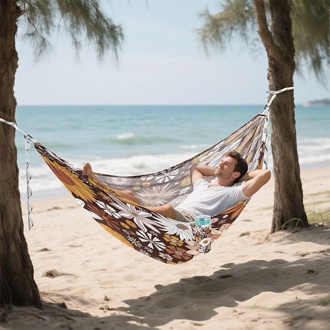 Qilmy Autumn Flowers Camping Hammock Single – 330 lbs Capacity, Lightweight with Tree Straps & Carabiners, Portable for Hiking, Travel, Backpacking