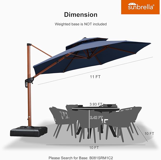 PURPLE LEAF 11 Feet Patio Large Cantilever Umbrella Double Top Deluxe Outdoor Round Wood Pattern Umbrellas Offset Umbrella Heavy Duty Sun Umbrellas for Garden Deck Pool, Spectrum Indigo