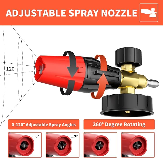 Pressure Washer Gun with Foam Cannon & 50ft Power Washer Hose, 3600PSI Pressure Washing Kit with 15" Extension Wand & 7 Nozzle Tips, 3/8'' Quick Connector & M22 15mm/14mm Fittings