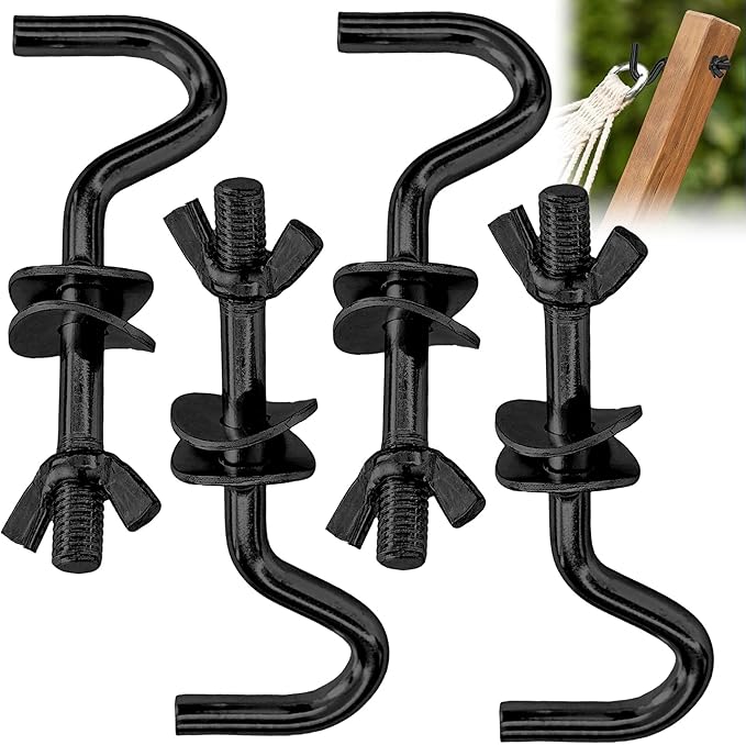 4 Pack Heavy Duty Hammock Hooks, Galvanized Metal Replacement Hardware for Hammock Stand, Fits 1-1/4 to 2 Inch Poles, 3/8 Inch Diameter S-Hooks for Indoor Outdoor Patio Swing & ChairBlack