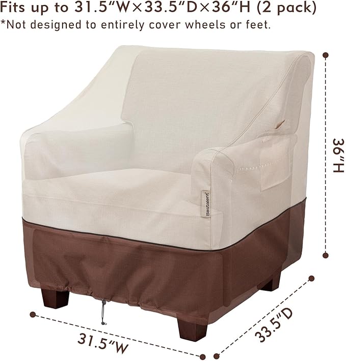 2Pack Waterproof Patio Chair Covers-600D Oxford Heavy Duty Outdoor Furniture Cover, UV & Wind Resistant Deep Seat Chair Protector for All Seasons (Beige/Brown, 31.5" W x 33.5" D x 36" H)