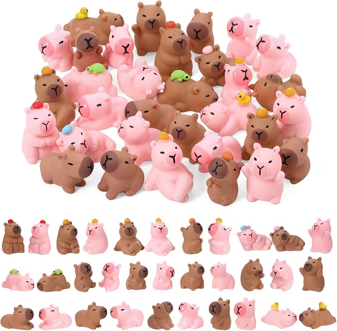 32 Pcs Mini Resin Capybaras, 16 Styles Capybara Figures | Mini Figure Cute Capybara Resin Animals Miniature Figurines Tiny Animals for Garden Landscape Dollhouse Party Decor DIY