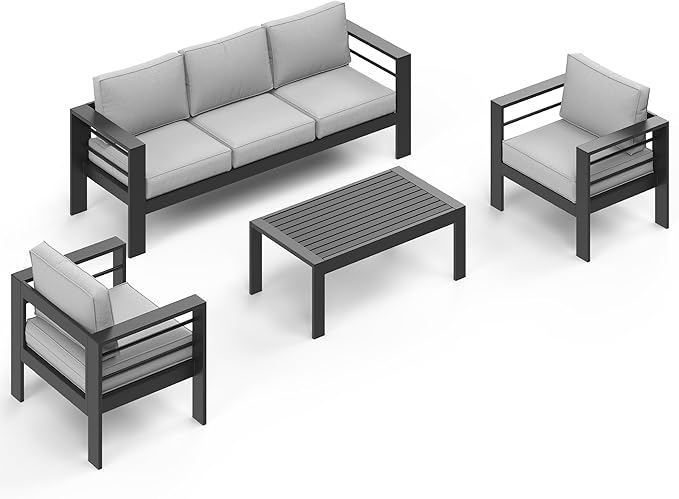 Wisteria Lane 4-Piece Outdoor Patio Furniture Set, Outdoor Sectional Furniture with Upgraded Cushions, Outdoor Conversation Seating Set for Balcony, Garden, Deck, Backyard, Black