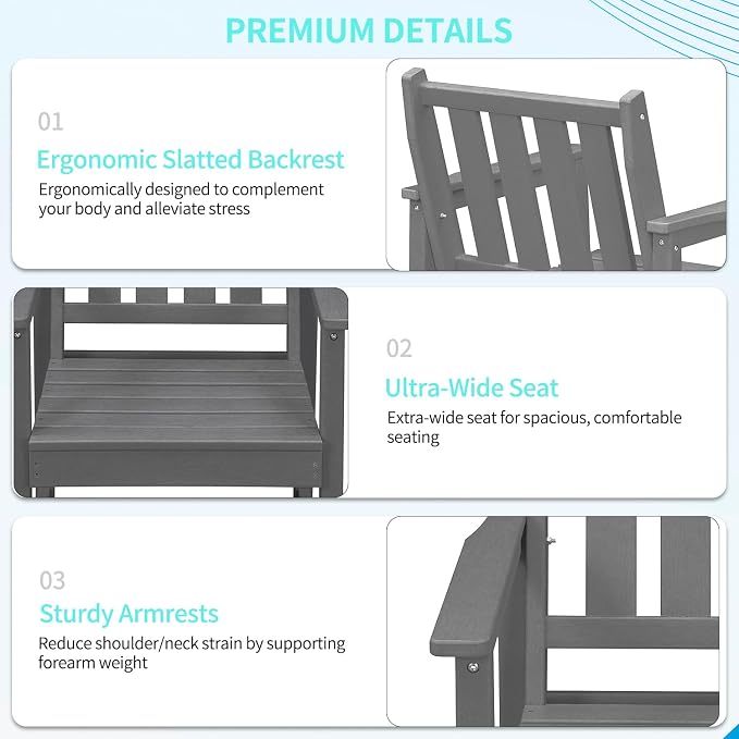 Outdoor Patio Chair, All-Weather HDPE Outdoor Furniture Chairs with Armrest and Backrest, 300 LBS Support Garden Patio Dining Chair for Poolside, Deck and Porch, Grey