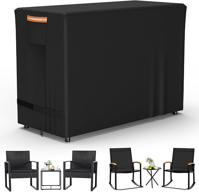 COSHNIBI Bar Height Patio Set Cover for 3 Pieces Patio Bar Dining Table and Chairs Set,Heavy Duty Waterproof Outdoor Bar Table and Chairs Set Cover,62" L x 22" W x 30" H,Black