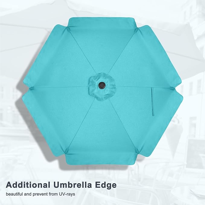 MASTERCANOPY 7.5ft Patio Umbrella with Valance, Crank and Tilt – 6 Ribs Outdoor Market Umbrella, UV/Fade Resistant, Waterproof Canopy with Wind Vent for Garden, Deck, Backyard, Pool (Turquoise)