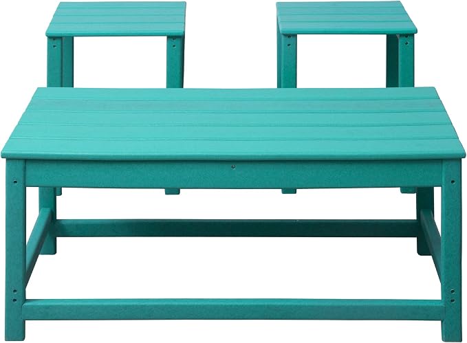 WestinTrends Malibu 3-Piece Set Outdoor Coffee and Side Table for Adirondack Chair, Turquoise