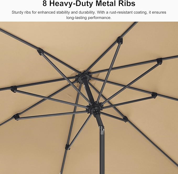 PURPLE LEAF 6.5' x 6.5' Square Patio Umbrella Outdoor Table Umbrella Aluminum Frame Market Umbrella Sun Umbrella with 8 Sturdy Ribs & Tilt for Garden Deck Lawn & Pool Beige