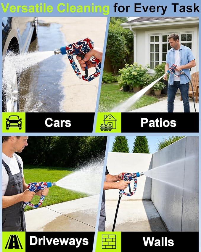 Pressure Washer Gun 4000PSI, Short Power Washer Gun with M22-14/15mm Fittings & 2 Spray Nozzles for Car, Patio, House & Yard Cleaning