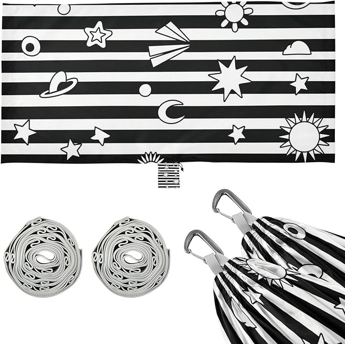 Black White Stripes Sun Moon Star 330lb Capacity Hammocks with Tree Straps Tree Hammock for Outside Patio Garden Base para hamaca