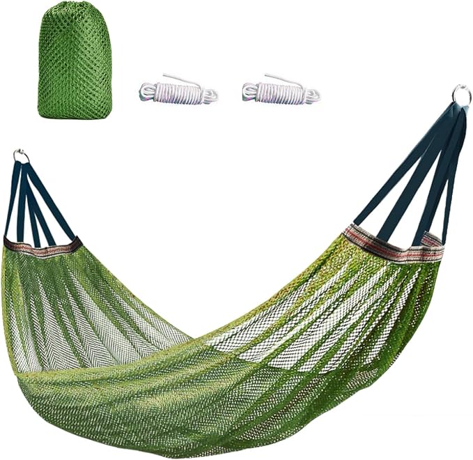 Portable Camping Hammock, Cool Ice Silk Mesh Hammocks with Tree Straps Carry Bag, Single Hanging Sturdy Hammock for Travel Patio Garden. Up to 550lbs. Green A