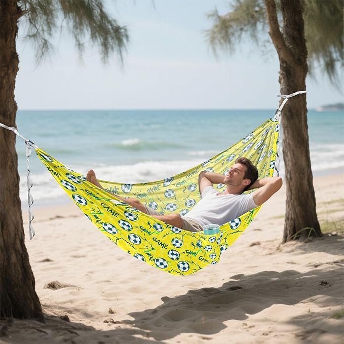 Camping Hammock Outdoor Hammocks for Outside Yellow Football Game Beach Trees Portable Lightweight with Pockets Tree Straps Indoor