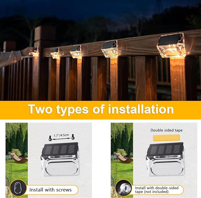 Qualdout Solar Outdoor Lights, 8 Pack Solar Fence Deck Lights, Waterproof Outside Lighting for Step Railing Wall Pool Stair Yard Garden Patio Pool Decorations (Warm White)