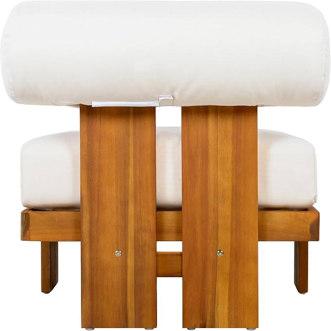 Christopher Knight Home Ahina 4 Pieces Acacia Wood Conversation Set, Loveseat & Accent Chair Chat Set with Cushions, Slat Panel Coffee Table, Patio Furniture Set for Backyard/Balcony, Teak + Beige