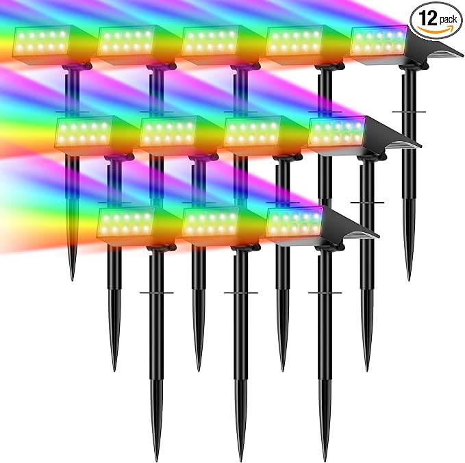 WENATY Solar Spot Lights Outdoor Color Changing, [7 Mode/12 Pack] Christmas Landscape Spotlights, Solar Lights Outdoor Waterproof,Led Powered Flood Light for Halloween Pathway Yard Garden Tree Walkway