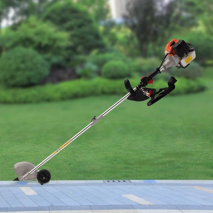 Gas Powered Weed Eater, 33cc 2-Stroke Cordless Lawn Edger Gas String Trimmer with Two Blade Heads, Trimmer Power Gasoline Chainsaw for Home Lawn Mowe, Orchard Mowing, Tea Garden Mowing