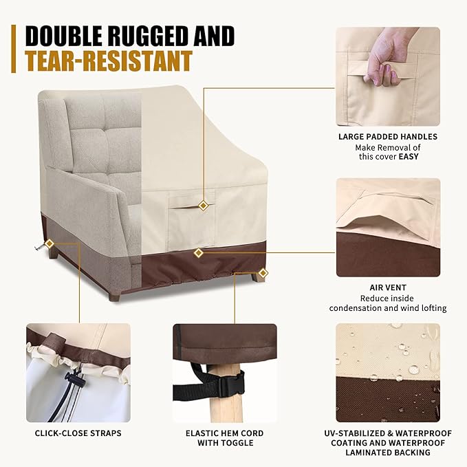 Patio Chair Covers For Outdoor Furniture Waterproof 600D Heavy Duty Oxford Chair Covers For Outdoor Furniture, Outdoor Chair Cover 40"W x 37"D x30"H (1pack-Beige)