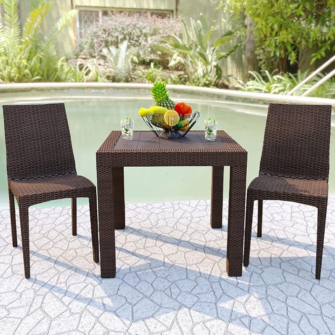 LeisureMod Mace Modern Weave Design Outdoor Patio Square Dining Table (Brown)