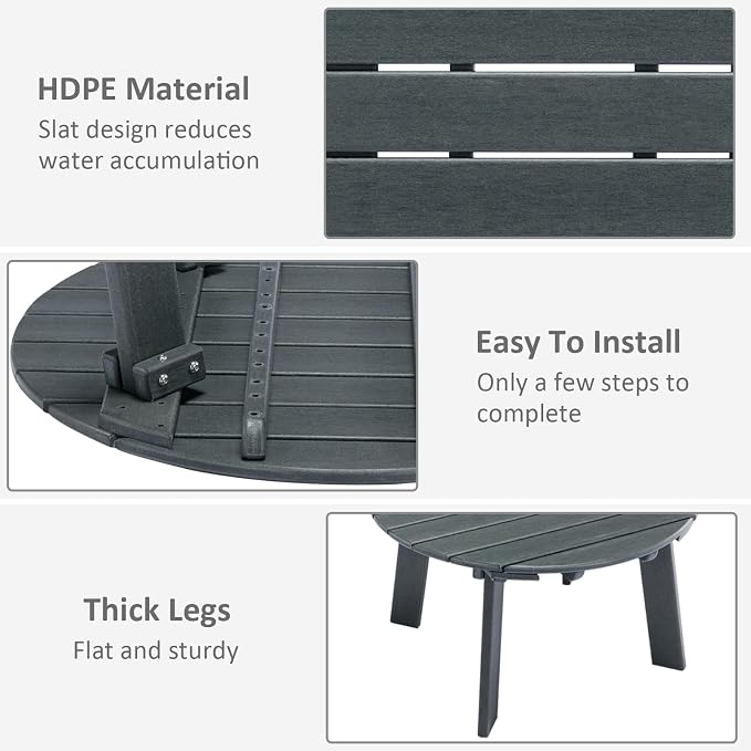 31.5" Outdoor Round Coffee Table, Adirondack Patio Coffee Table, Outdoor Large Side Table for Balcony Lawn (Grey)