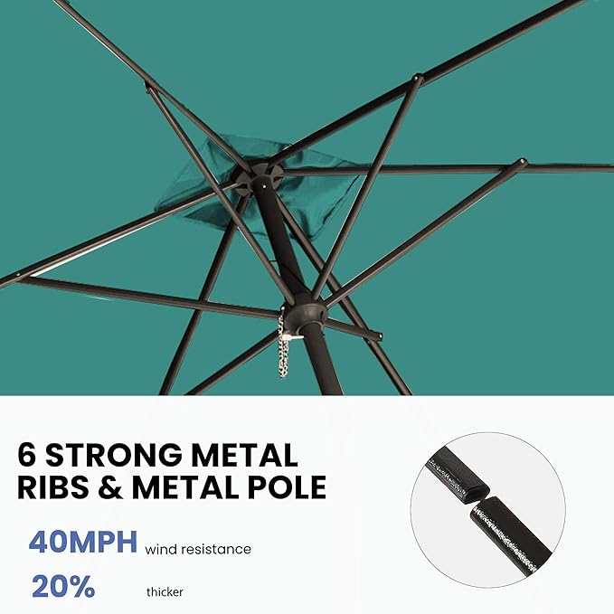6.5x10FT Rectangular Patio Umbrella with Push Button Tilt & Crank Lift for Garden,UV Protection Outdoor Umbrella for Deck,Pool and Yard,Turquoise