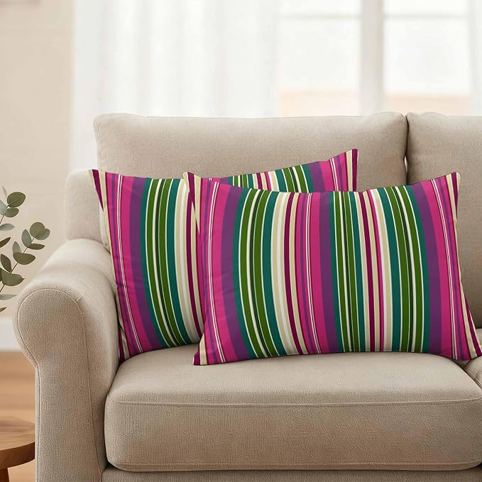 Outdoor Waterproof Throw Pillow Covers Set of 2 Pink Striped Lumbar Pillowcases 20x12 Inches Geometric Green Stripes Decorative Pillows Cushion Case Patio Pillows for Couch Bed Chair Garden