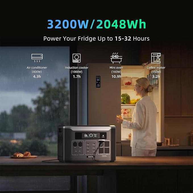 Portable Power Station, 2048Wh LiFePO4 Solar Generator with Panels Included, 3200W (6400W Surge) AC Output Power Supply, 1800W Fast Charging, Expandable to 16kWh Backup Battery for Home, RV, Camping