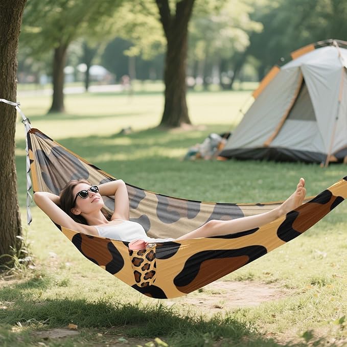 Classic Leopard Print Camping Hammocks Fabric Hammock for Outside Patio Backyard Poolside