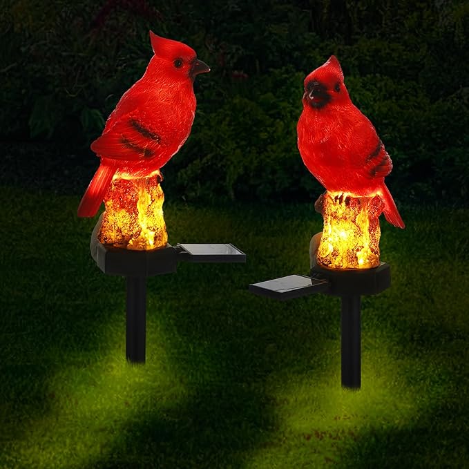Baquler 2 Pack Cardinal Solar Lights Cardinal Outdoor Decor Red Bird Solar Light Bird Figurine Garden Stake Pathway Garden Lawn Yard Decorations for Mother Mom Grandma Women Gifts