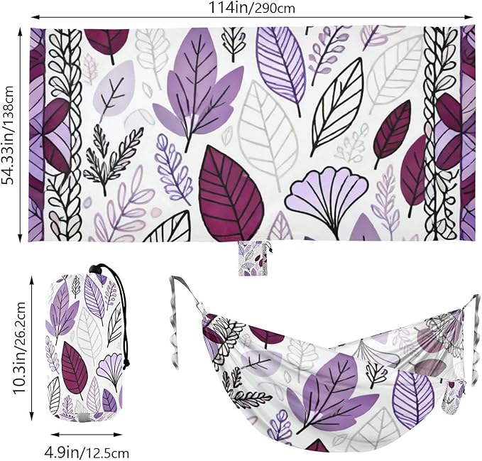Purple Leaf Outdoor Hammock with Tree Straps for Outside Beach Patio Garden