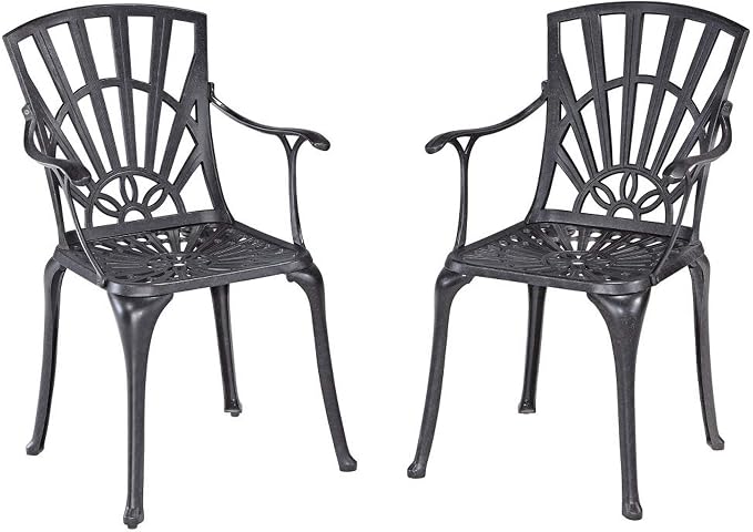 Homestyles 5 Piece cast Aluminum Frame Outdoor Patio Dining Set for 4, 42" Round Dining Table with Umbrella Hole and 4 Outdoor Dining Chairs, Patio Table and Chair Furniture Dining Set for 4 Person