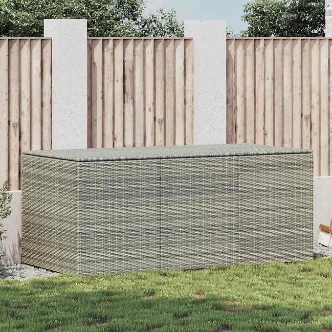 Grey PE Rattan Outdoor Storage Box 70.9"x70.9"x27.6" Large Deck Chest with Powder-Coated Steel Frame Collapsible Patio Cushion Container for Garden Patio Balcony