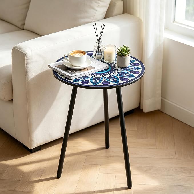 Outdoor Side Table Set of 2 Patio Side Tables for Outside Black End Tables Small Outdoor Table Round Patio End Table Metal Side Table Outside, Indoor, Living Room, Small Spaces, Midnight Feather