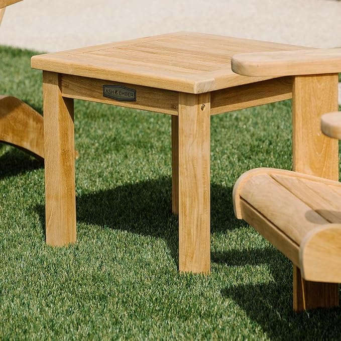 TITAN GREAT OUTDOORS Ash & Ember Sierra Grade A Teak End Table, 18" Tall Outdoor Hand-Sanded Accent Table, 19.75"x19.75" Slated Tabletop, Solid Brass Hardware