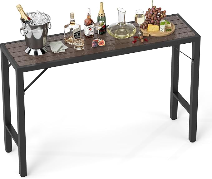 Outdoor Bar Table, 55” Patio Bar Height Table, Bar Counter Pub Dining Table with Waterproof Top for Balcony, Garden, Yard, Poolside (Brown), BTZ001-140Br