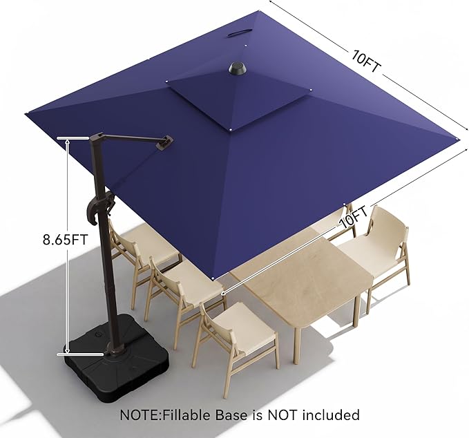 10x10FT Cantilever Outdoor Patio Umbrellas，Double Top Large Square Umbrella Heavy Duty 360°Rotation Offset Outdoor Sun Shade Umbrella for Garden Deck Pool Backyard Patio, Navy Blue