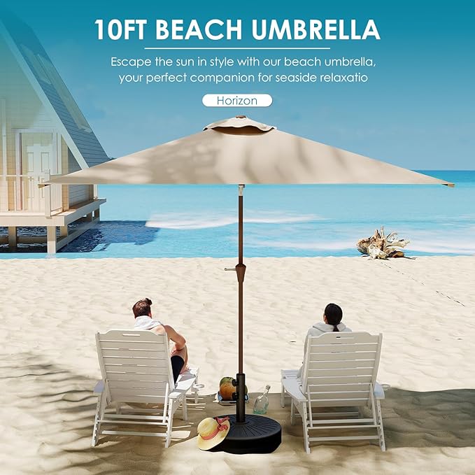 GREENVINES 6.5X10 FT Rectangular-Patio-Umbrella | Outdoor-Table-Umbrellas | 6 Sturdy Steel Ribs | Push Button Tilt & Crank | Waterproof | Market Umbrella | for Pool Backyard Garden Deck | Tan