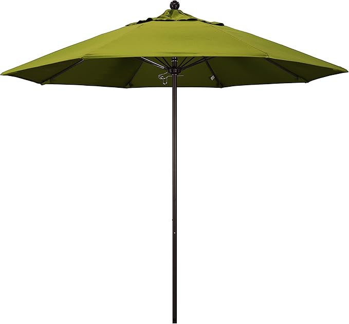 California Umbrella 9' Round Aluminum/Fiberglass Umbrella, Push Open, Bronze Pole, Olefin Kiwi Fabric