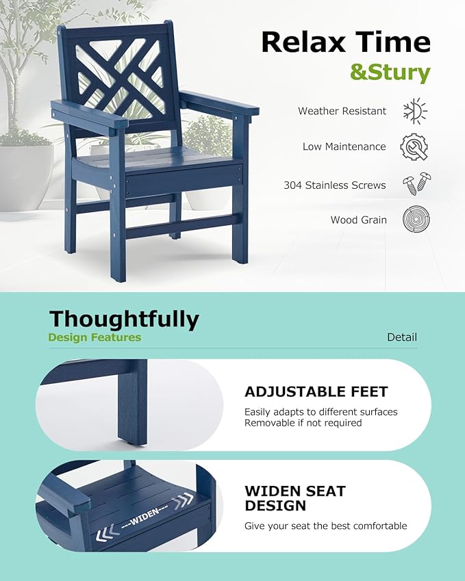5 Piece HDPE Outdoor Dining Set for 4 Patio Dining Furniture Set with Umberlla Hole, Weather Resistent Outdoor Table and Chairs for Garden, Poolside, Backyard, Deck, Blue